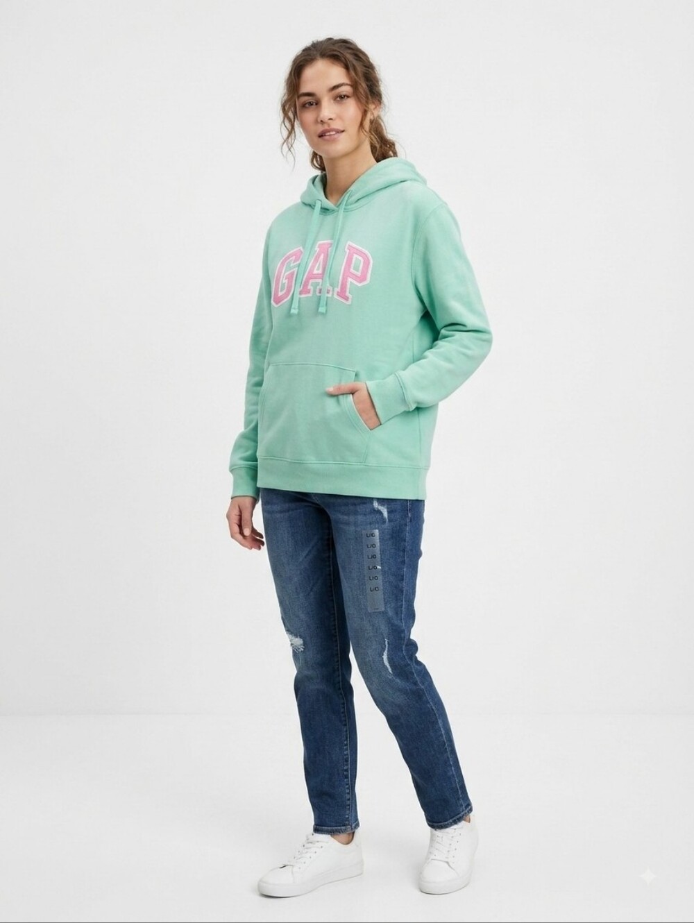 NWT ✨ GAP Logo Hoodie Sweatshirt Mint Green Pink Size L